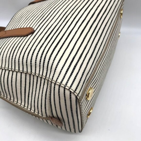 Fossil Black And White Coated Canvas Striped Convertible Sydney Satchel - Picture 9 of 11